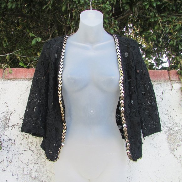 Drole De Copine Paris black crochetedopem front top M - Picture 1 of 8